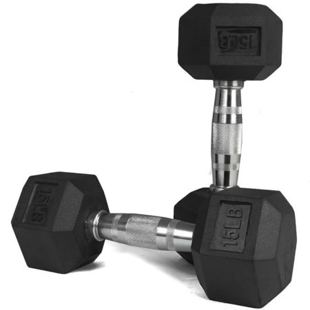 HEX Dumbbell with Chrome Grips 15LBS (Pair) - Click Image to Close